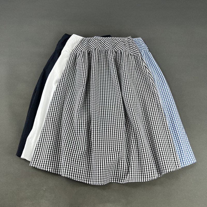 外贸女装试衣间跟单春夏文艺风泡泡纱肌理宽松高腰A字半身裙长裙