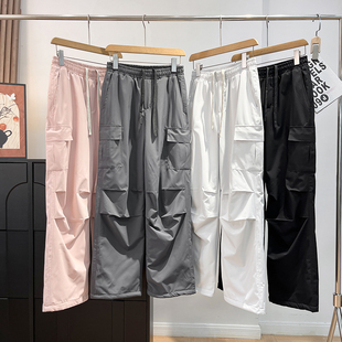 秋冬户外保暖加绒加厚伞兵裤松紧腰宽松直筒裤运动休闲裤长裤女潮
