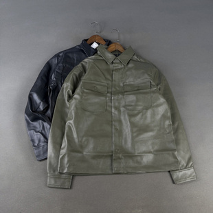 风衬衫 英国单 纯色水洗PU皮宽松工装 春季 皮衣夹克外套男 柜500
