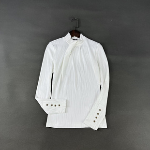 葡萄牙单 T恤打底衫 35欧 立领长袖 上衣女 设计感波浪提花修身 原