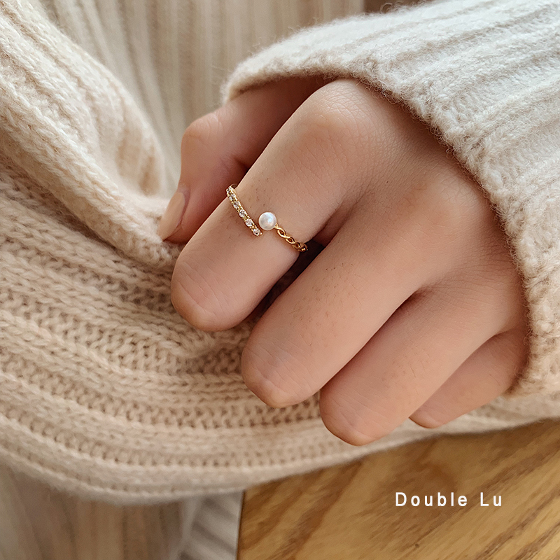 高保色精致珍珠百搭风韩国戒指