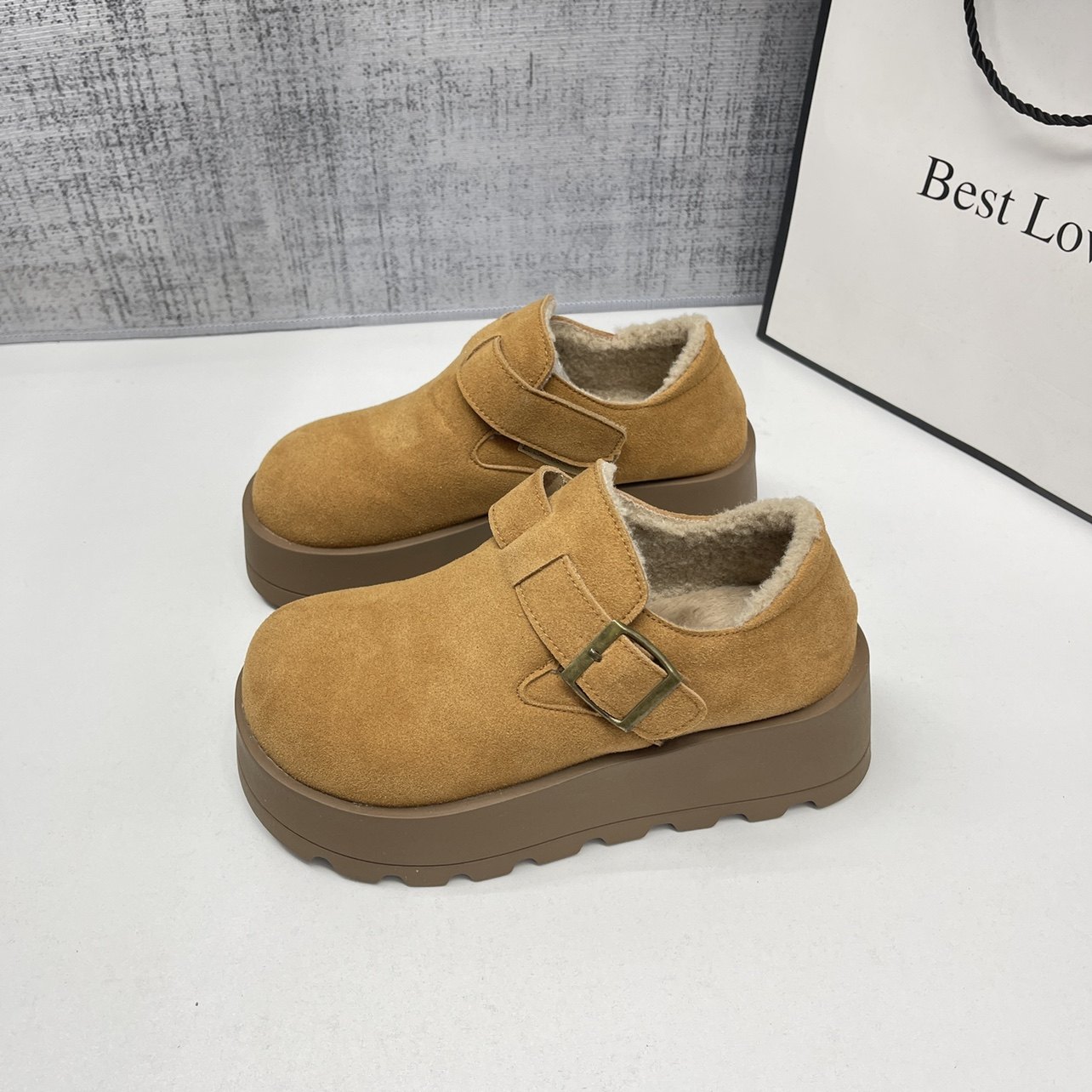 洋气磨砂皮厚底加绒勃肯鞋女2025秋冬小个子6cm增高一脚蹬松糕鞋,女鞋,勃肯鞋/软木鞋,淘宝优惠券,粉丝福利购,淘宝优惠卷