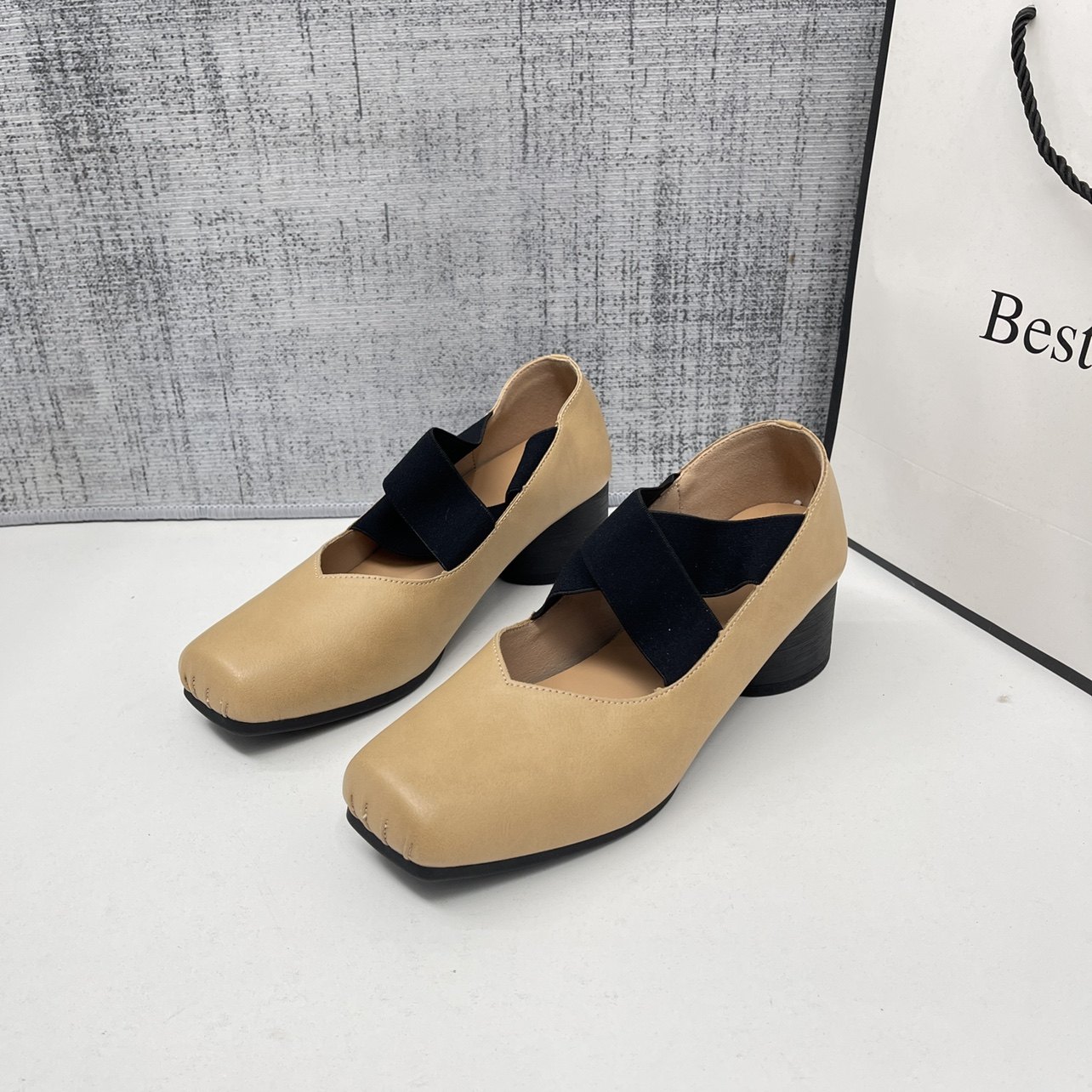 单鞋女芭蕾舞鞋5cm中跟方头复古浅口猪鼻子交叉带玛丽珍软底舞鞋,女鞋,时尚芭蕾鞋,淘宝优惠券,粉丝福利购,淘宝优惠卷