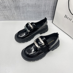 法式赫本风小皮鞋女配裙子2026春秋新款黑色玛丽珍高跟厚底乐福鞋