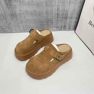 潮流勃肯增高单鞋 时尚 女高跟7CM2026新款 磨砂皮厚底包头半拖鞋