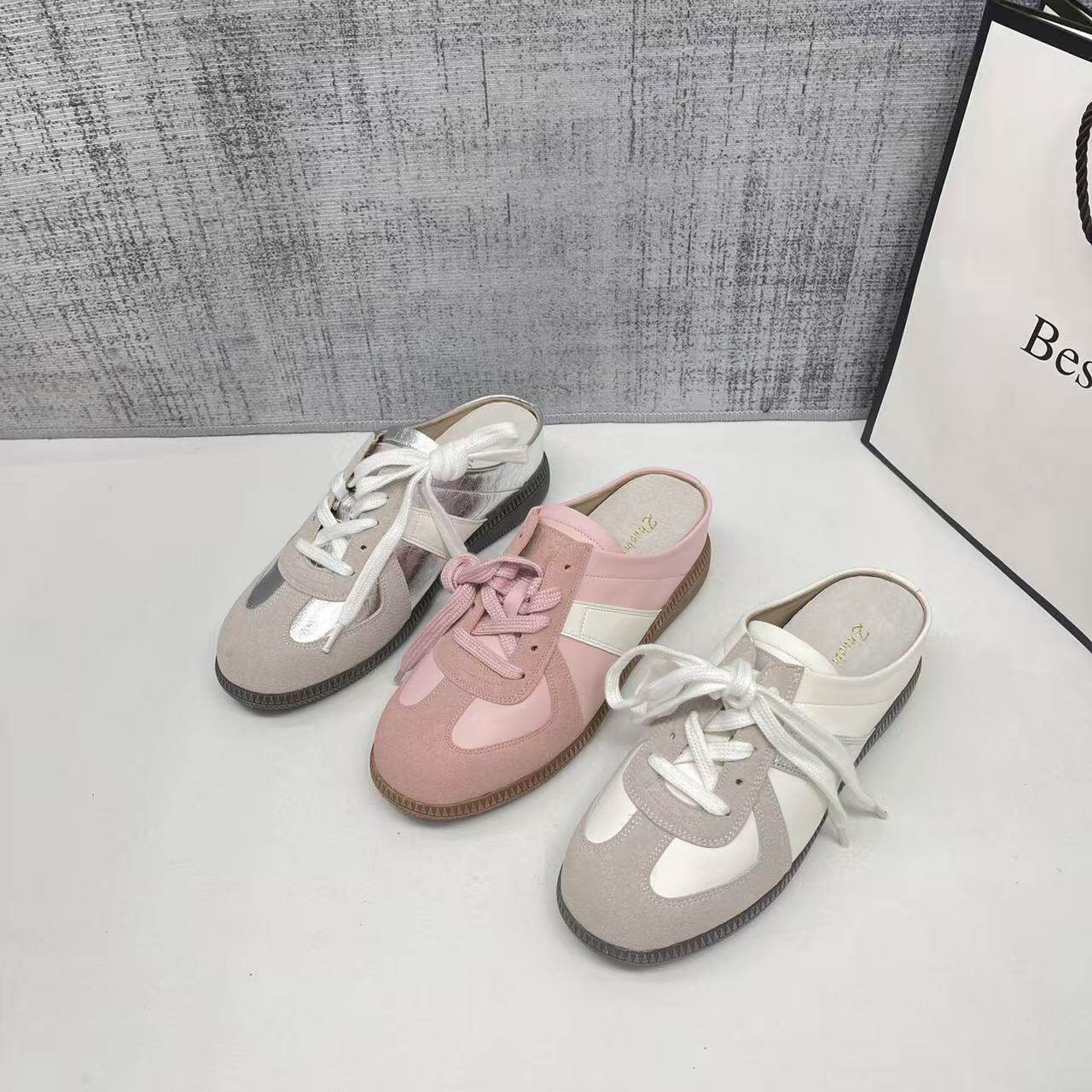 德训鞋包头半拖鞋女2026夏季小个子内增高一脚蹬外穿复古休闲板鞋