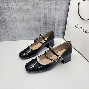 法式浅口银色中粗跟单鞋女2025春夏季新款百搭仙女风配裙玛丽珍鞋