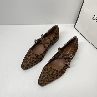 子配裙子交叉扣女鞋 女2026年玛丽珍鞋 潮 粗跟单鞋 豹纹晚晚风温柔鞋