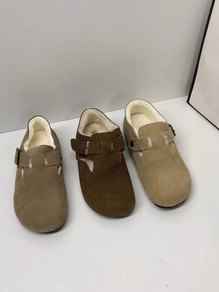 加绒博肯鞋女一脚蹬懒人单鞋