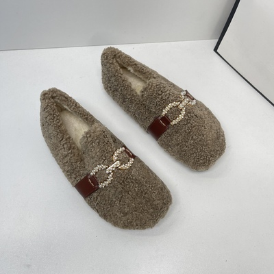 外穿羊羔毛乐福鞋一脚蹬加绒棉鞋