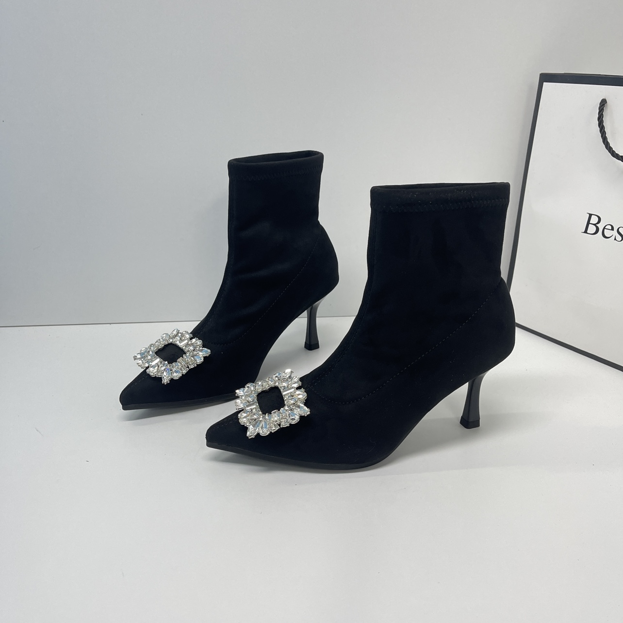 水钻方扣弹力瘦瘦袜子靴