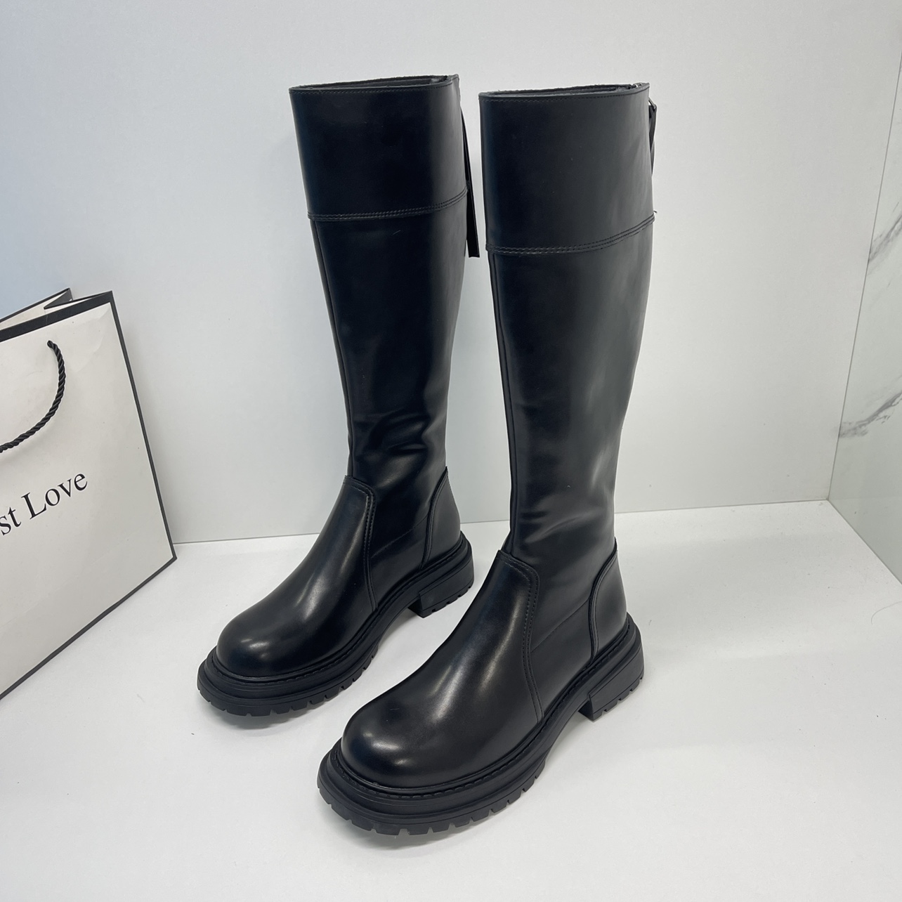 加绒厚底不过膝长靴骑士靴子