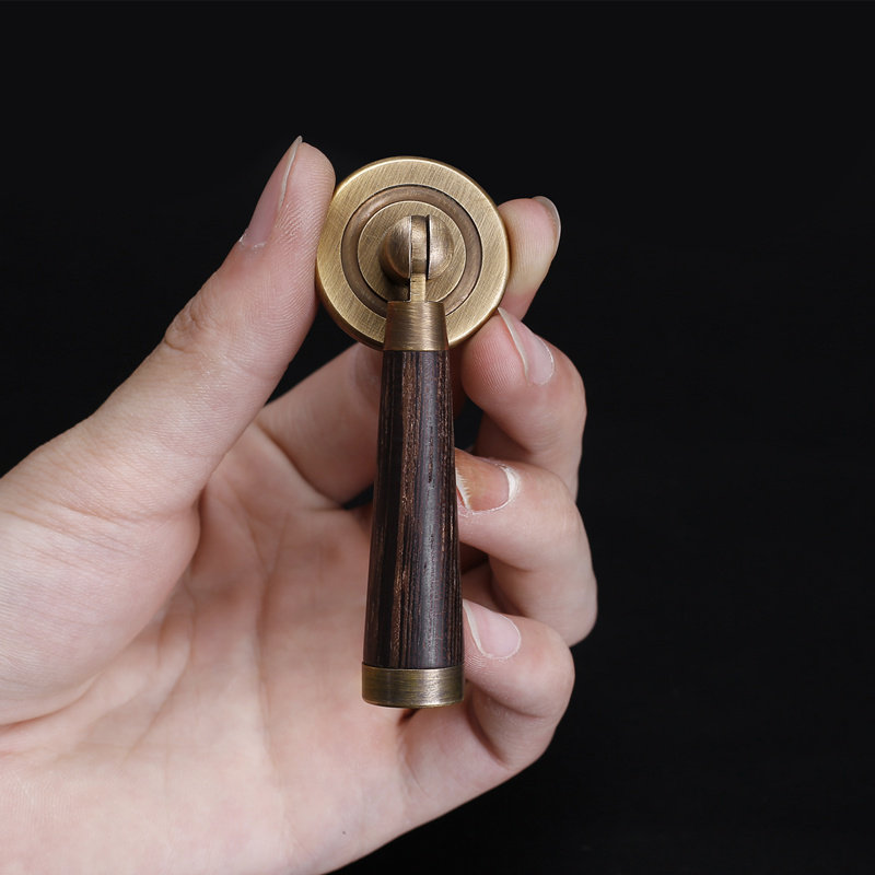 中式纯铜现代简约全铜衣柜门把手实木吊坠圆棒原木拉手黄古铜轻奢