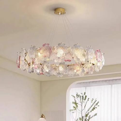 水晶玻璃客厅吊灯轻奢法式花朵灯