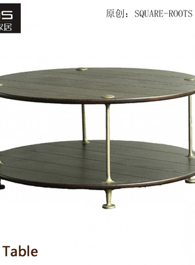 初森家具Ollo Table奥洛桌橡木咖啡桌美式复古风双层实木圆形茶几