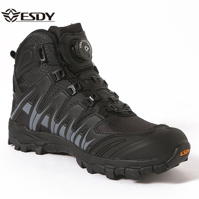 ESDY黑色登山鞋男士防滑耐磨中帮登山靴山地户外越野鞋徒步