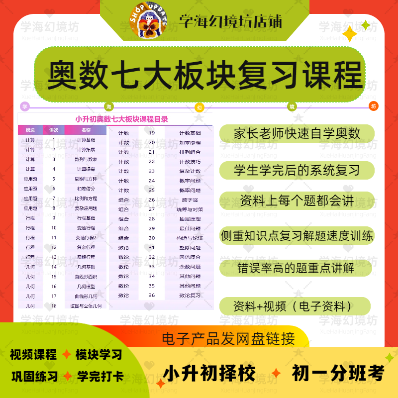奥数总复习小学奥数七大板块复习课程奥数刷题视频课程电子版