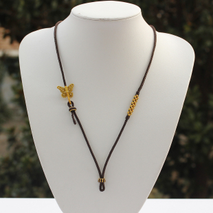 纯手工编绳编织项链绳吊坠挂绳毛衣链搭配金饰蝶恋花咖啡色定制