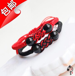本命年红手绳正宗金钢结黑曜石手工编织红绳手链情侣款男女
