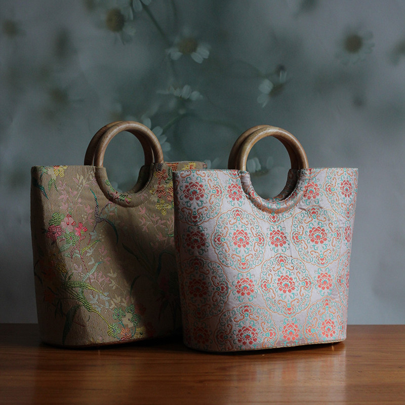 圆环木拎手包钥钥手工材料包古风宋锦新中式自制diy解闷手作缝制