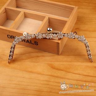 布艺DIY手工包包配件浅金22cm无孔和尚头梅花镶钻弧形口金配螺丝