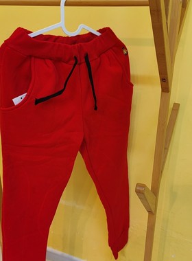 秋冬加绒刺绣纯棉休闲运动收口小脚女裤红色