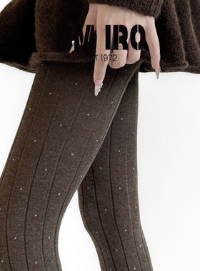 日本BM iro复古麻棕栗色竖条纹波点裤袜女春秋千金风圆点打底丝袜