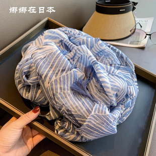 日本代购丝巾女夏空调房薄纱巾遮阳棉麻围巾蓝色海边沙漠防晒披肩