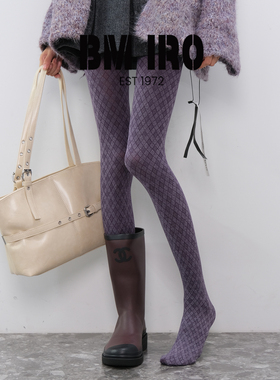 日本BM iro紫灰色小方格加厚保暖打底袜女2025新款爆款冬季连裤袜