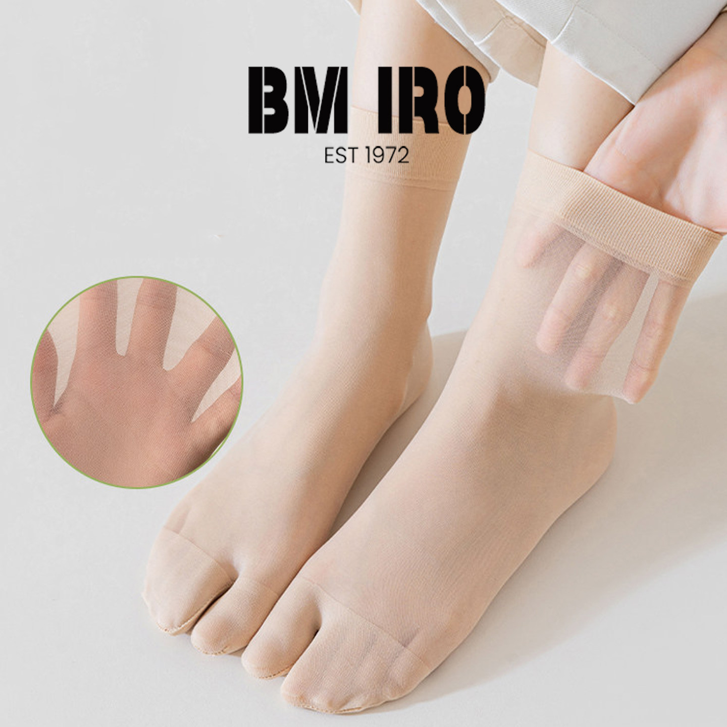 日本BM iro丝袜女薄款中筒袜不易勾丝松口不勒脚无痕水晶丝分趾袜