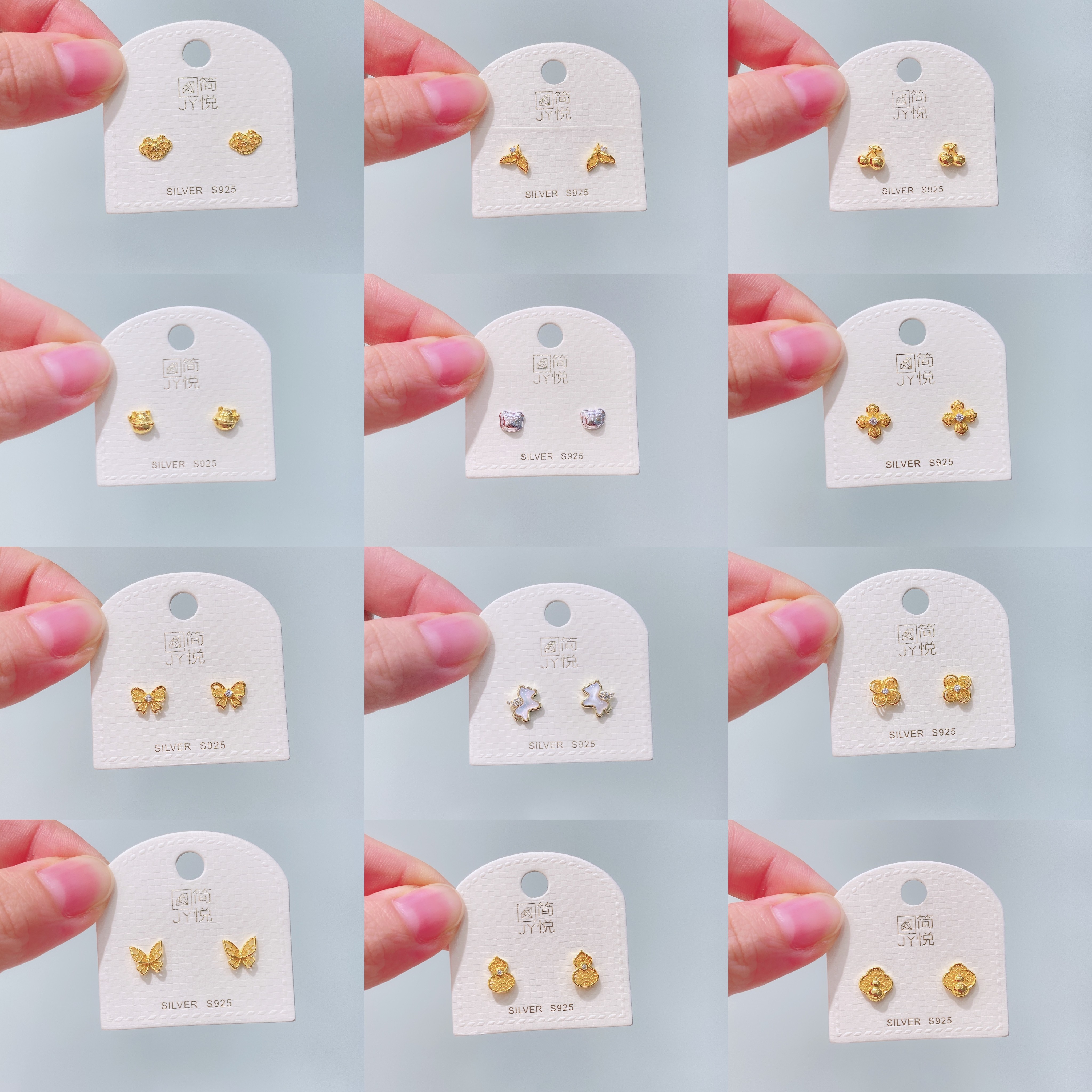 简悦银饰s925通体银新款时尚精致小耳钉百搭通勤耳环女耳饰