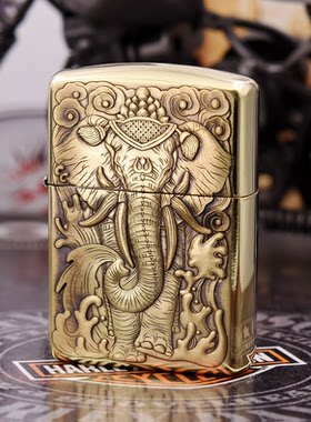 zippo正版打火机原装鬼王普贤菩萨六牙大象纯铜盔甲手工立体浮雕
