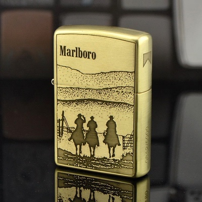 夜色zippo正品煤油打火机纯铜复古拉丝万宝路训马牛仔西部世界男