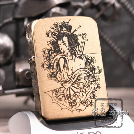 夜色zippo正品之宝煤油打火机纯铜拉丝雕刻艺妓古典美人艺术1941B