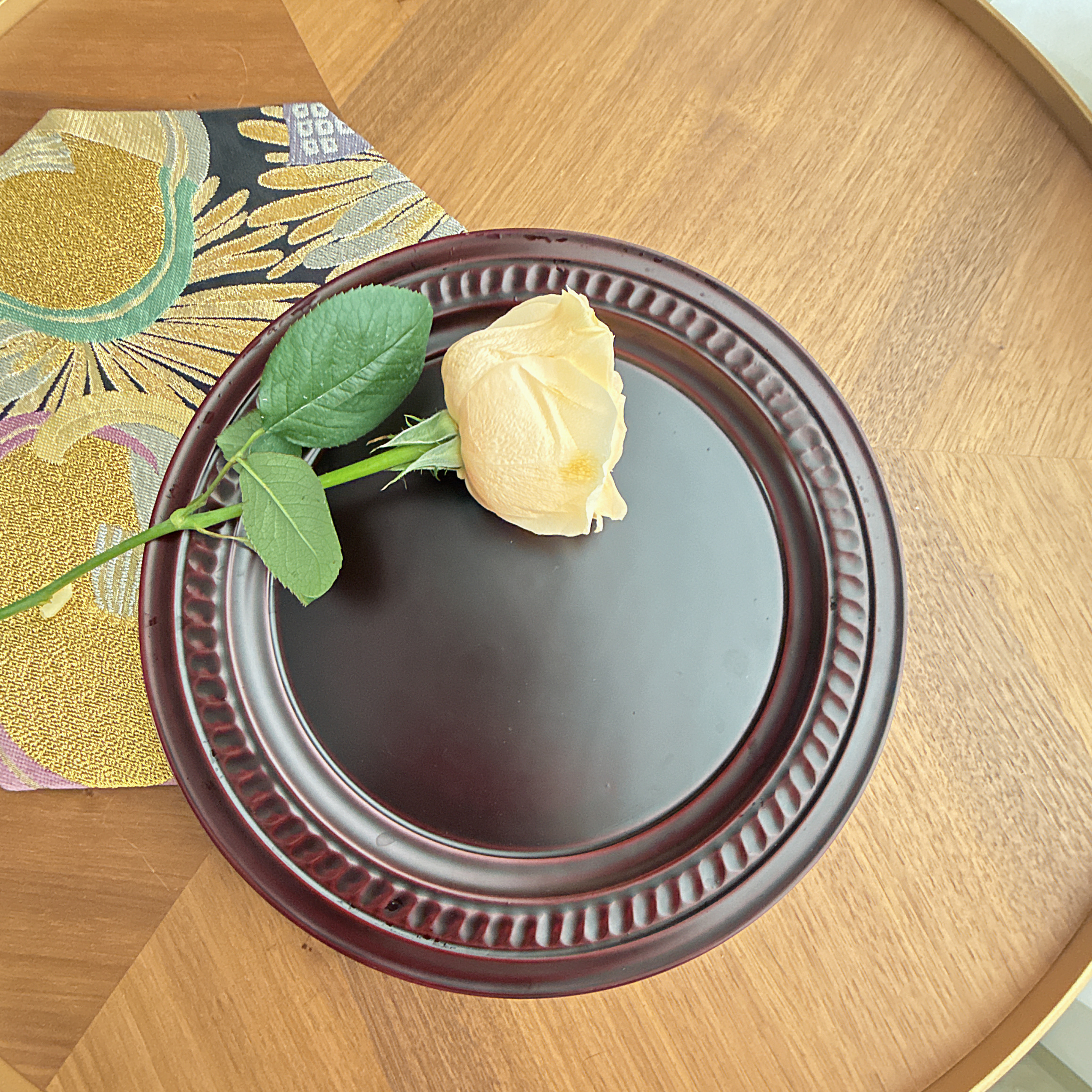 日本制 镰仓雕 实木漆器 果盘 果子器 置物盘 摆件