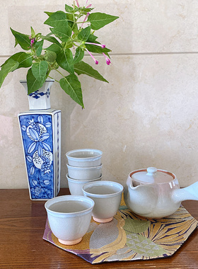 日本制 萩烧 天龍造 侧把壶一壶五杯 功夫茶套 茶具套