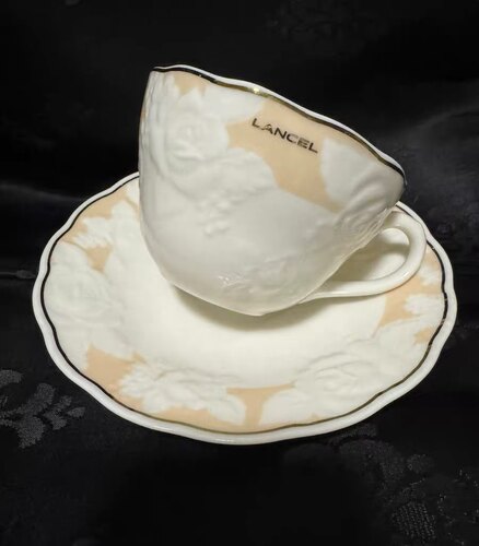 LANCEL兰芝 玫瑰 浮雕  咖啡杯 红茶杯 早餐杯 绝美