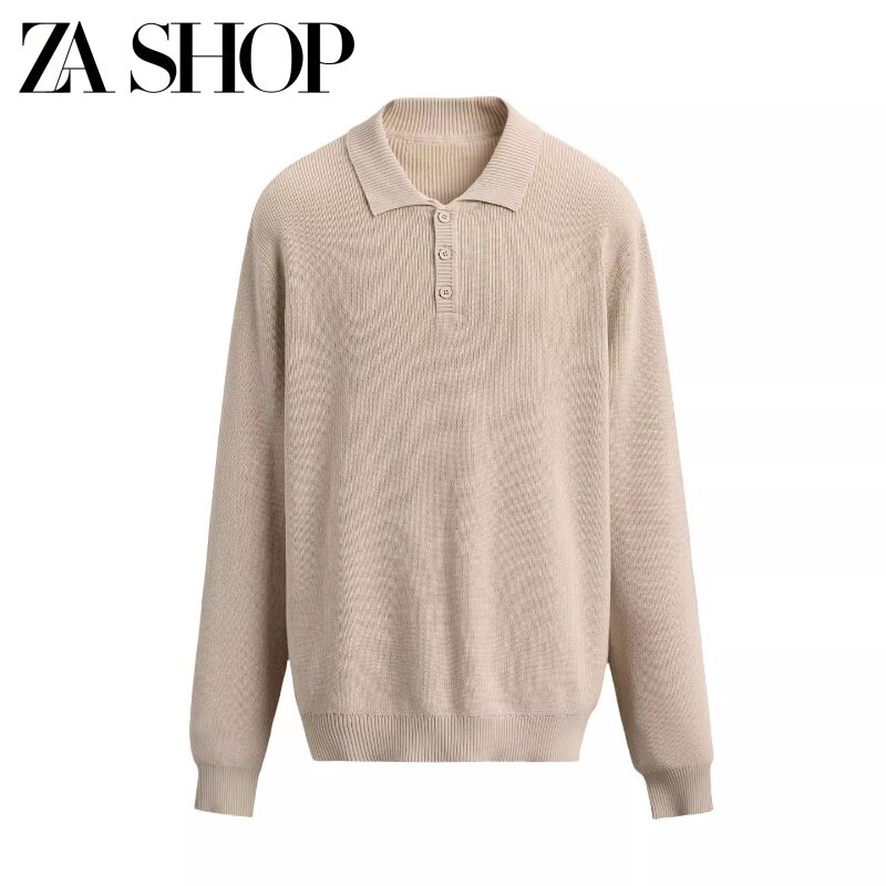 thumbnail for Fall/Winter 2025 New Men's Button-Down Sweater Spike Stitch Lapel Ribbed Long Sleeve POLO Shirt 3284312