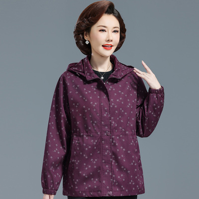 妈妈春秋外套女纯棉老年夹克风衣