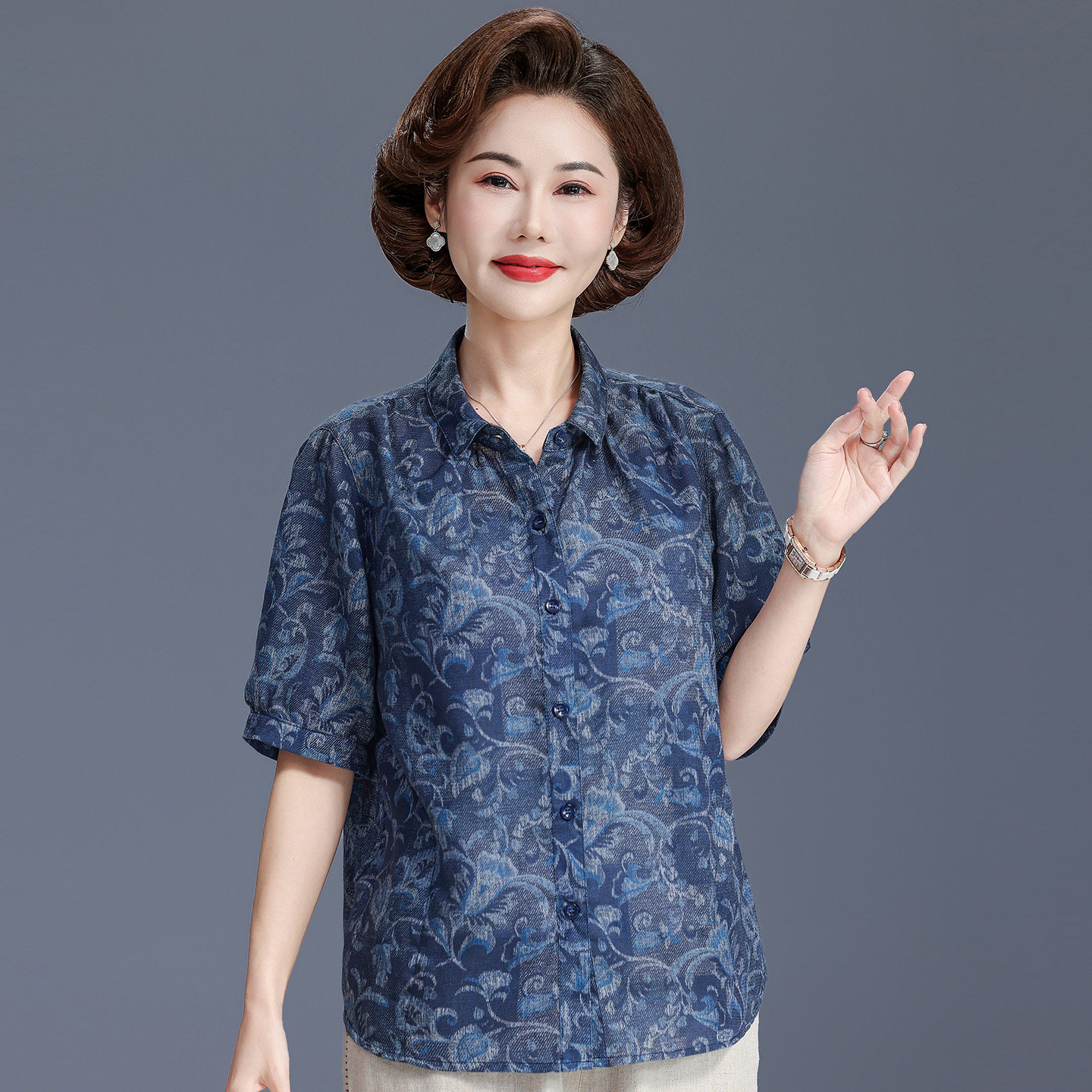 妈妈夏装短袖衬衫2026新款女洋气