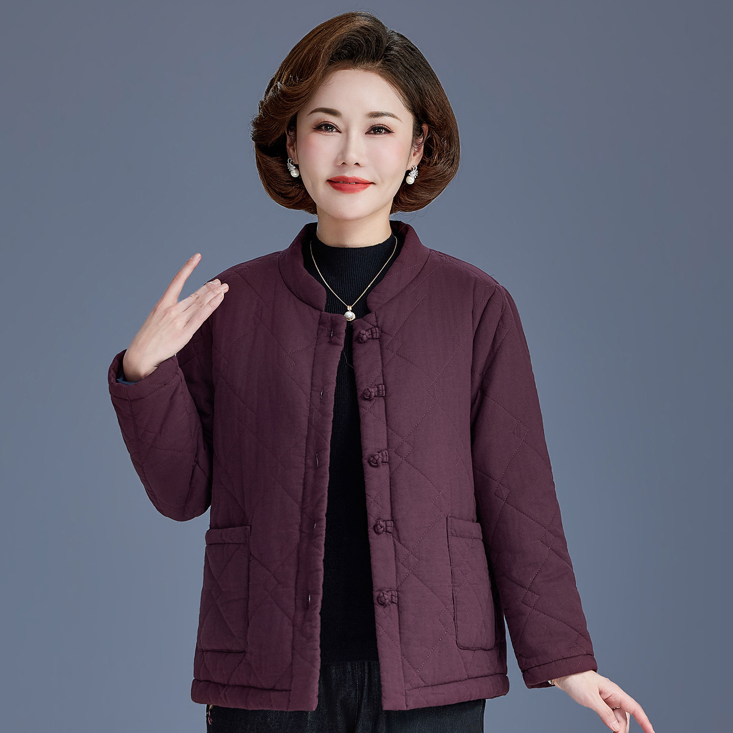 中老年女装秋冬夹棉外套纯棉妈妈