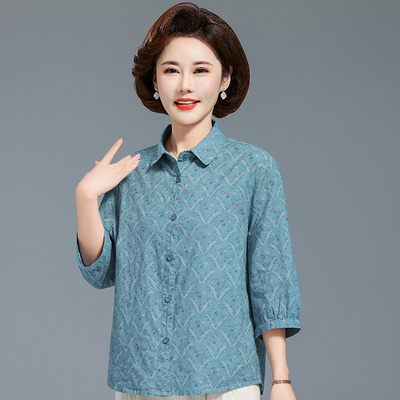 妈妈春夏装女衬衣洋气宽松女开衫