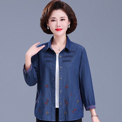 婆婆衫牛仔布妈妈宽松七分袖