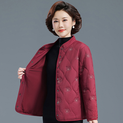 中老年人秋装女夹棉外套洋气绣花