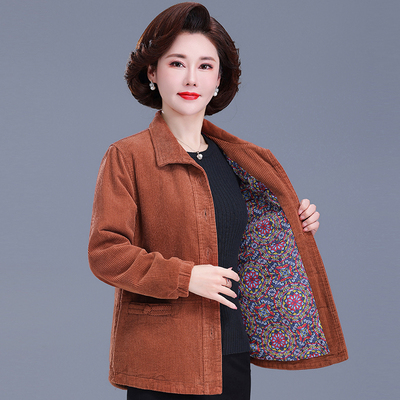 中老年长袖灯芯绒外套纯棉新款