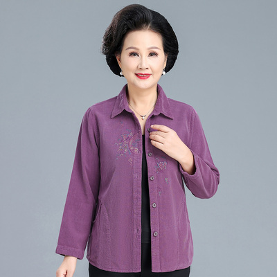 妈妈秋装纯棉衬衣女长袖灯芯绒