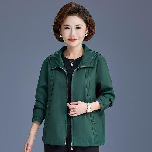 新款中老年女装上衣带帽纯棉外套