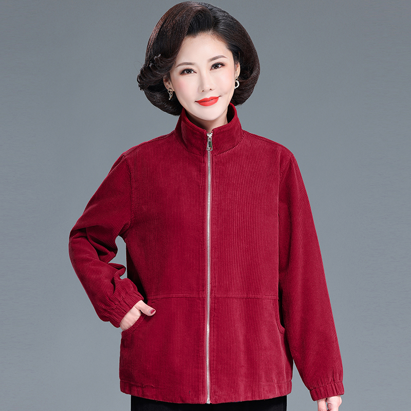 中老年长袖女装纯棉灯芯绒外套