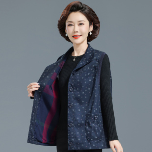 中老年女纯棉加大码坎肩宽松外套老太太背心妈妈马甲春秋全棉外穿