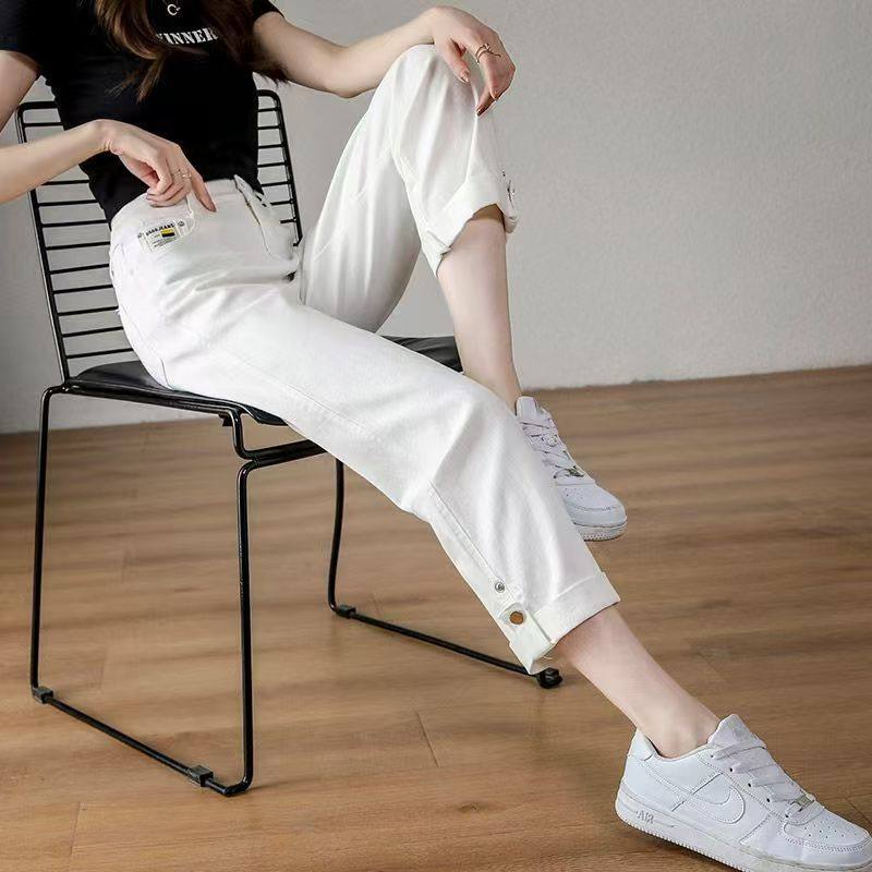 大码白色直筒牛仔裤女2026春夏高腰宽松烟管裤弹力显瘦窄版阔腿裤,女装/女士精品,牛仔裤,淘宝优惠券,粉丝福利购,淘宝优惠卷
